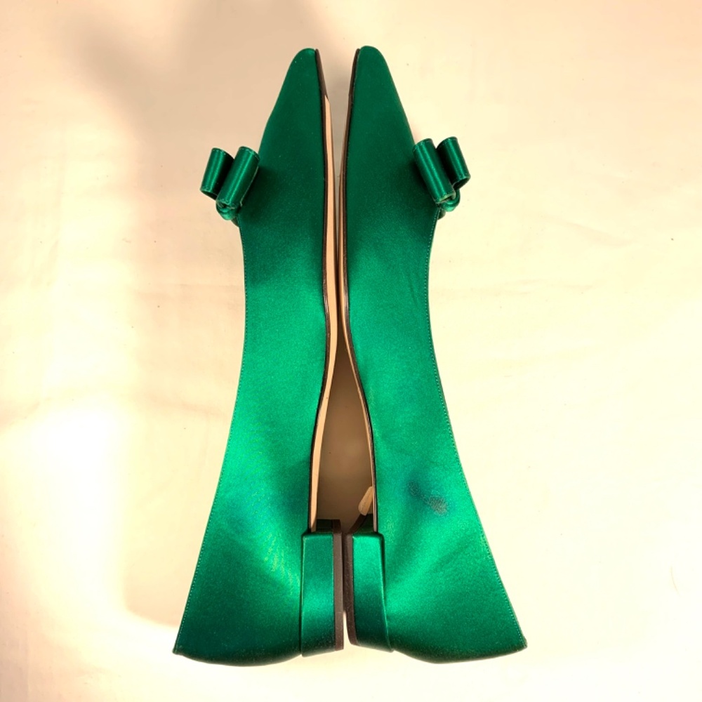 LK Bennett Pointed-Toe Flats in Emerald Green Satin with Bow Detail size 41/10.5 - Picture 7 of 12